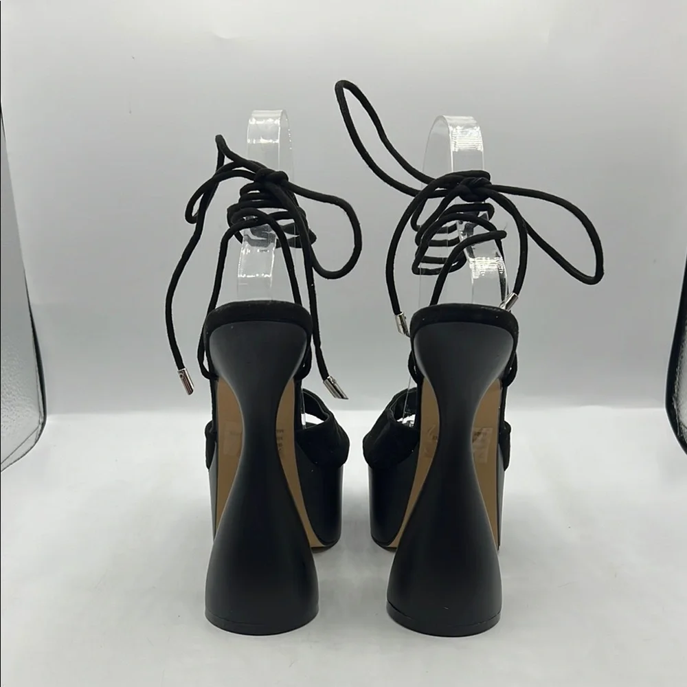 Lemonade Chic Black‎ Platform Sz 7 Sandals with Sculptural Heel NEW